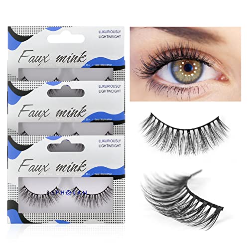 Lashes Natural Look False Eyelashes - Bepholan Fake Eyelashes 3D Fluffy False Lashes Black Band Wispy Lashes 3-Pack Faux Mink Lashes,XMZ27-3