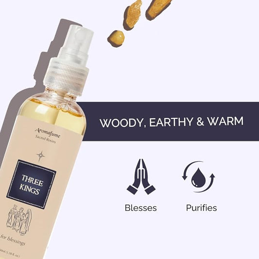 Three Kings Natural Resin Mist Spray by Aromafume | 1 x 100ml / 3.38 fl oz | Ideal for Spirituality & Rituals | Made with Pure Boswellia, Serrta & Benzoin extracts | Non-Alcoholic, Non-Toxic & Vegan