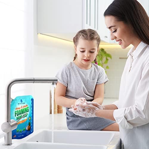 Bastion Foaming Hand Soap Refills: (6) 32oz Pouch Pina Colada Scented Antibacterial Instant-Foam Bulk Hand Wash