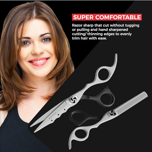Suvorna Thinning Shears for Hair Cutting with Hair Scissors Professional | 2 pcs hair cutting scissors | 6.5" RightHand Barber Scissors for Cutting and Layering | Hair Shears for Women and Men