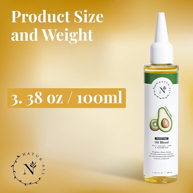 NaturAll Hydrating Hair Oil Blend with Cold pressed Avocado and Kiwi seed oils-Hair Growth Oil with Vitamin E & C- Hair Growth Serum for Hair Repair, Frizz, Breakage & Split Ends (3.38 FL OZ)