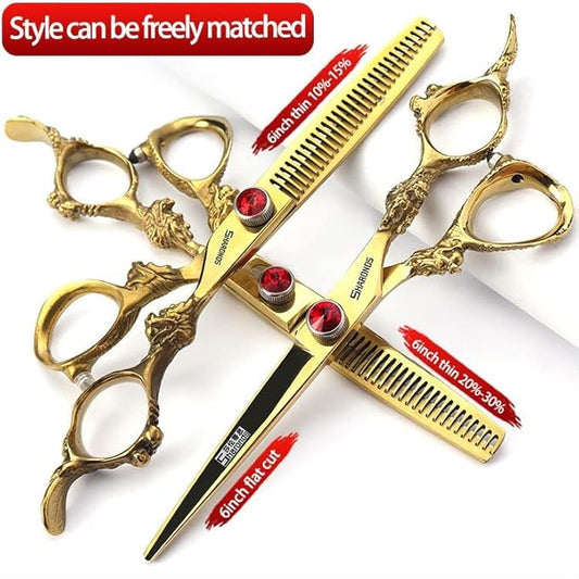 Gold Dragon Professional Hairdressing Scissors - 7/7.5/8 Inch, Gold and Black, 6 Inch 3-Piece Set