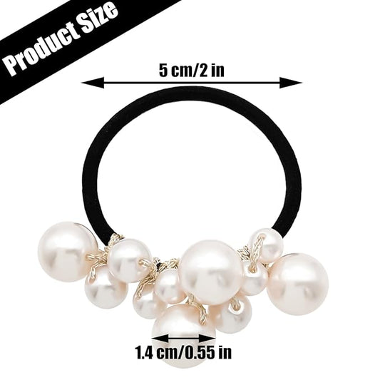 3Pcs Pearl Hair Ties Beaded Ponytail Holder Pearls Hair Scrunchies Fancy Rubber Bands Hairbands Decorative Stretchy Elastics Hair Accessories for Women Girls