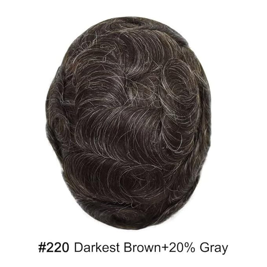 FACE MIRACLE Toupee for Men French Lace Hairpieces Human Hair Replacement System Skin PU around Mens Toupee Hair Piece for Man V-Looped Front 8"X10" #220 2# DARKEST BROWN WITH 20% SYNTHETIC GREY