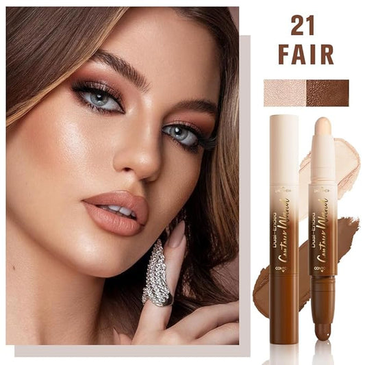 evpct Nuetral Nude & Beige Cream Contour Stick Face Body Makeup Dual Ended, no Transfer Waterproof 2 in 1 Cream Concealer Stick Contouring Makeup, Nose Contour Bronzer Sticks Face Highlighter Make up