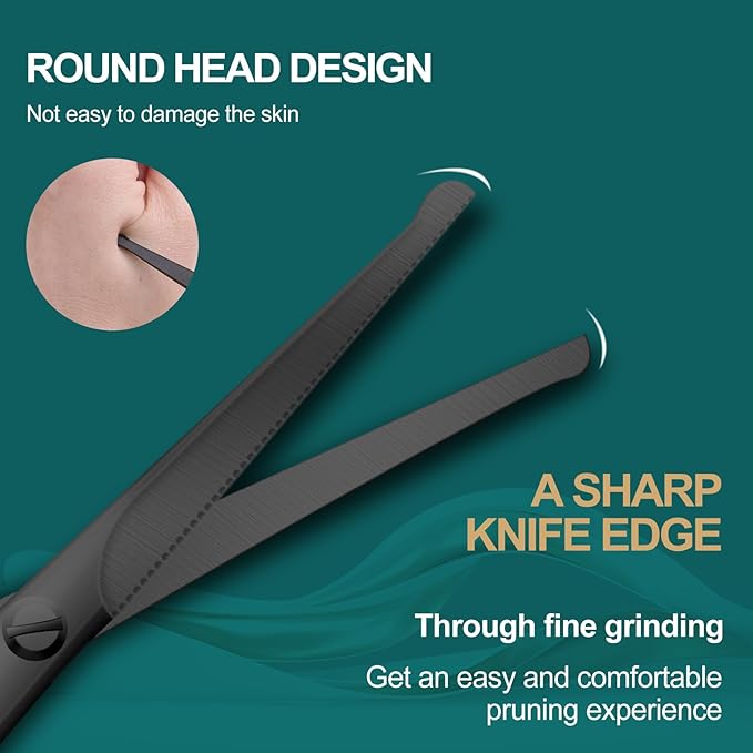 4.7-inch small nose hair scissors (black), round-headed scissors, for trimming facial hair, beards, ear hair, eyebrows, bathroom, Moustache Trimming,personal care and beauty