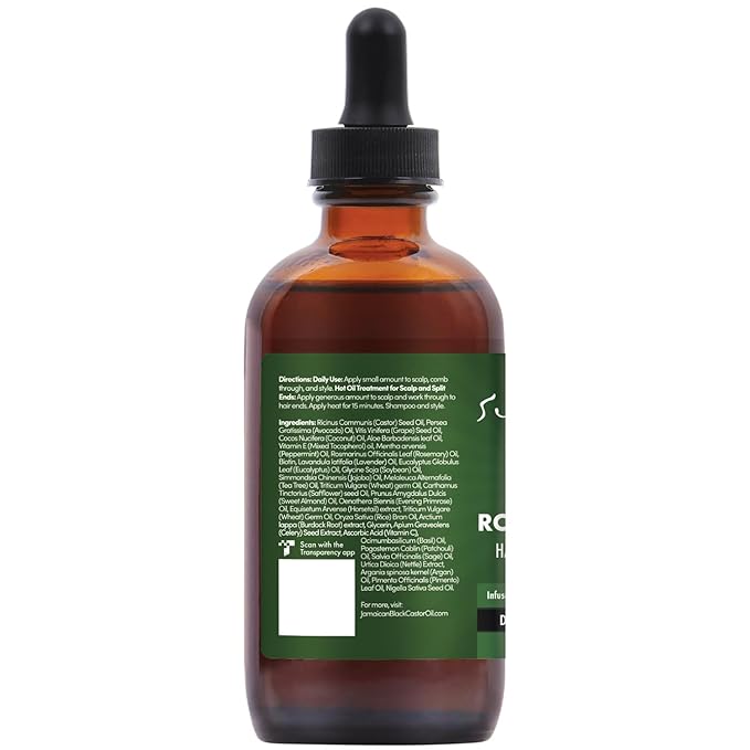 Sunny Isle Rosemary Mint Hair and Strong Roots Oil 4oz | Infused with Biotin & Jamaican Black Castor Oil | Strengthen and Nourish Hair Follicles | Dry Scalp, Split Ends
