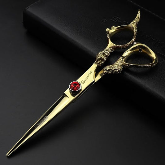 (Four colors) professional hairdresser scissors 6 inch 440c high hardness salon hairdresser hairstyle cutting and thinning hair trimmer (Gold Cutting Scissors)