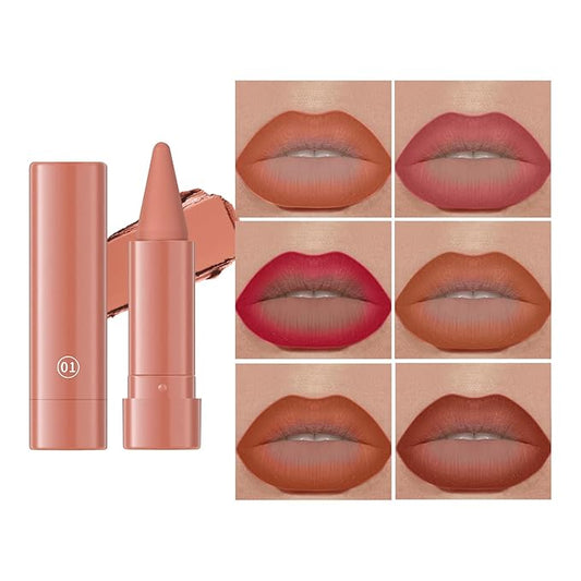 Jolilab 6PCS Lip Liner Lipstick Mini Set, Gradient Matte Nude Velvet Lip Liner Pencil High Pigmented Long Lasting Natural Smooth Lip Makeup Easy-to-Use Crayon Form and Cone Tip