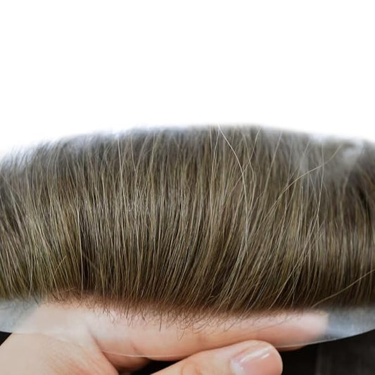 FACE MIRACLE Toupee for Men French Lace Hairpiece Human Hair Replacement System Skin PU Mens Toupee Hair Wigs for Man V-Looped Front Hair Prosthesis 7"X9" #3 Dark Brown