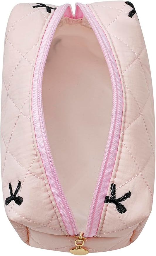 JOVAKIT Square Makeup Bag Cute Cosmetic Bag for Women, Floral Coquette Aesthetic Toiletry Bag, Zipper Make Up Pouch, Travel Make Up Organizer Bag (Pink)