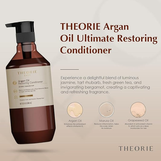 Theorie Argan Oil Ultimate Restoring Conditioner with Argan, Moringa, Grape Seed, and Sage Oil For Normal to Severely Damaged Hair,400 ml