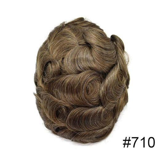 FACE MIRACLE Hair System for Men French Lace Mens Toupee Human Hair Replacement System Lace with PU Toupee for Men Male Hair Piece Wigs 8"X10" #710 7# VERY LIGHT BROWN WITH 10% SYNTHETIC GREY