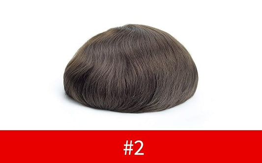 Lordhair Toupee for Men European human hair Full French Lace Hairpieces,Base Size 7x9 inch Hair Replacement System for Men Natural Hairline Human Hair Wig Dark Brown #2