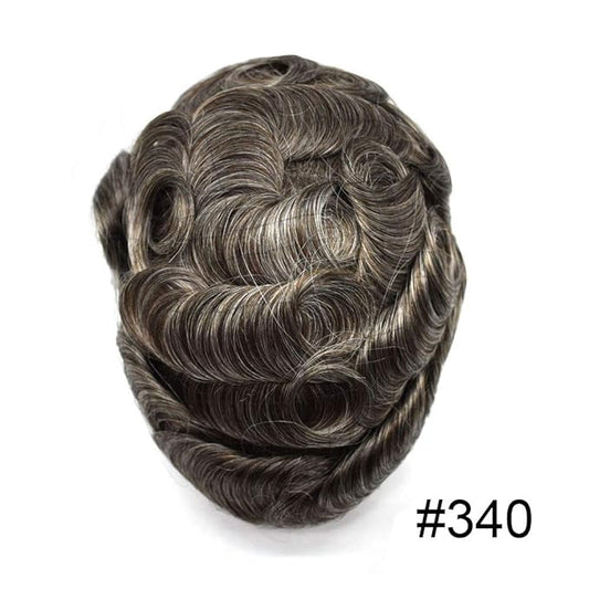 Toupee for Men French Lace Center Human Hair Replacement Systems Transparent Lace Center Hair Piece Mens Toupee Hair Units for Man V-Looped Front 8"X10" #340 3# DARK BROWN WITH 40% SYNTHETIC GREY
