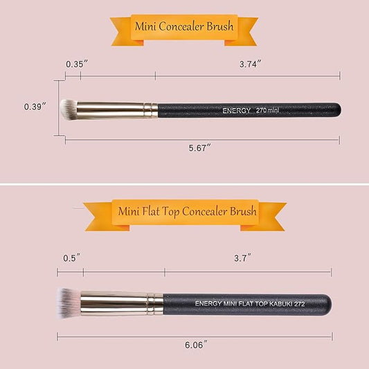 ENERGY Kabuki Brushes Set - Mini Flat Top Kabuki Brush and Slant Concealer Brush Under Eye for Eyebrows Eyeshadow Brushes for Liquid Cream Powder Blending,Stippling,Highlighter and Nose Contour
