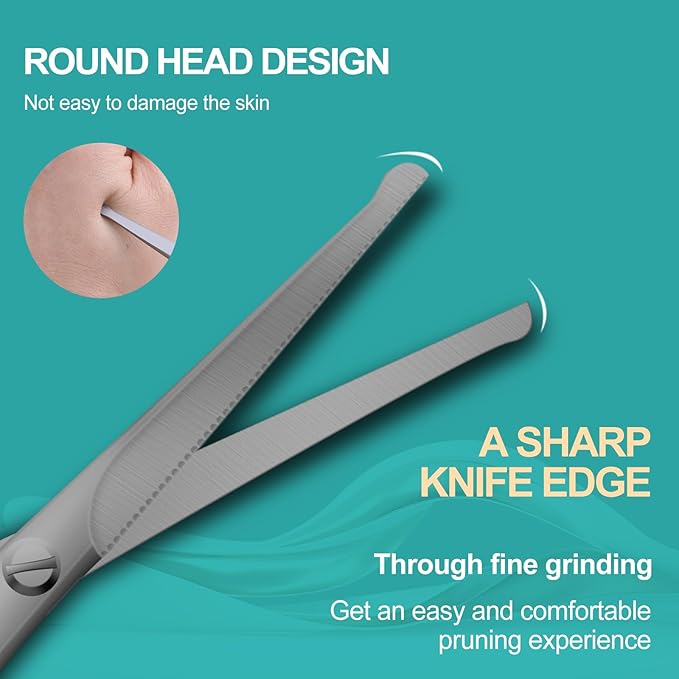 4.7-inch small nose hair scissors, round head, for trimming facial hair, ear hair, eyebrows, eyelashes, bathroom, suitable for both men and women, personal care and beauty (matte silver)