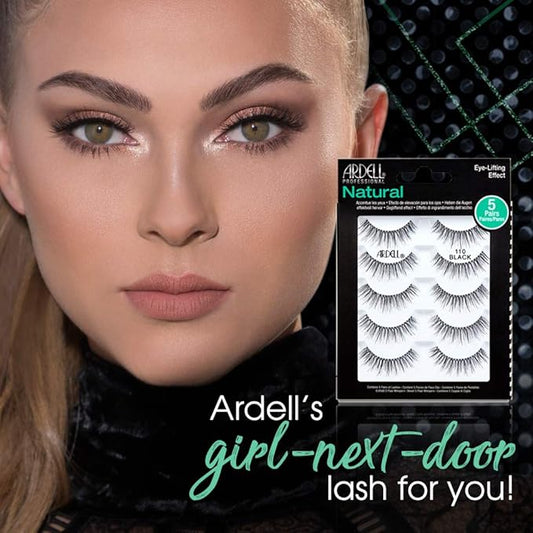 Ardell Natural False Eyelashes 110 Black - Eye-Lifting Effect Eye Makeup, Natural Look Strip Lashes - 5 Pairs, 2 Pack