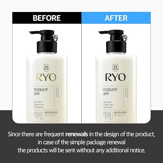 RYO Sensitive Scalp Care Shampoo with Korean Ginseng & Caffeine - Soothing and Relief for All Hair Type, Anti Loss Care, Dermatologist Tested, 16 Fl Oz.