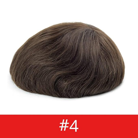 Lordhair Toupee for Men European human hair Full French Lace Hairpieces,Base Size 7x9 inch Hair Replacement System for Men Natural Hairline Human Hair Wig Medium Bark Brown #4