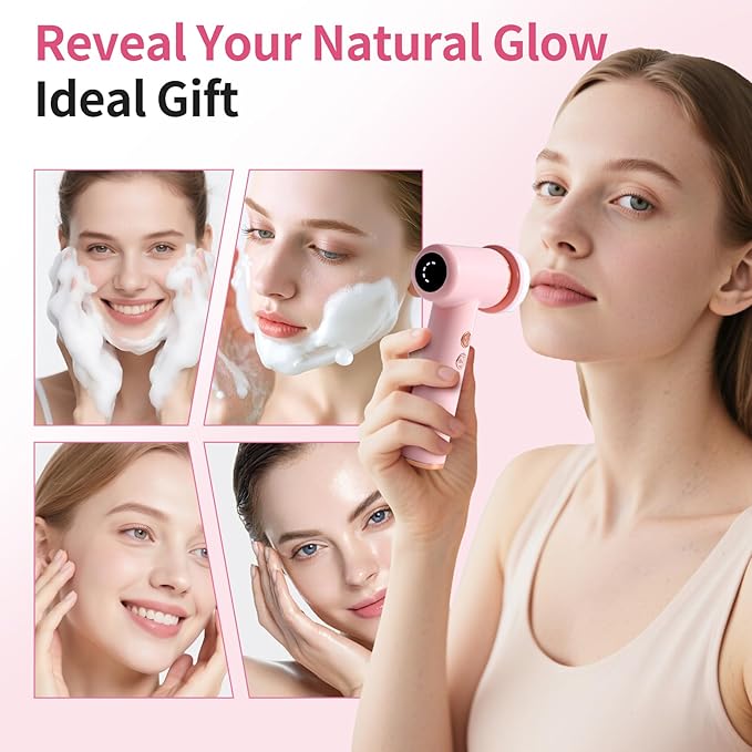 4 in 1 Facial Cleansing Brush, Multi Function Electrical Face Wash, Brush IPX6 Waterproof Portable Face Scrubber, 5 Speed Adjustable, 2 Rotation Directions Adjustable, Gift for Women Men (Pink)