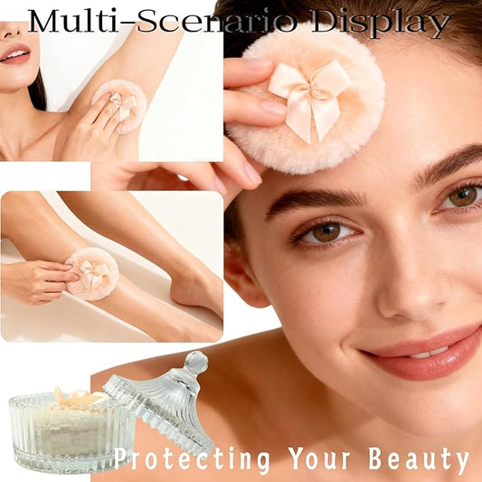 2 Pcs Large Body Powder Puff and Container Powder Container with Puff Powder Puff Crystal Container Soft Washable Reusable Velour Face Body Glitter Powder Puff Wet Dry Makeup (Colorful Simple)