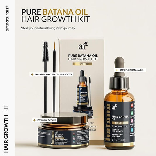 Batana Oil for Hair Growth – 4Pc Set: Raw Batana oil 4oz + 4.2oz Paste, Lash Wand & Brow Brush– Organic Dr. Sebi Inspired Products from Honduras –100% Unrefined Miracle for Scalp, Edges & Eyebrows