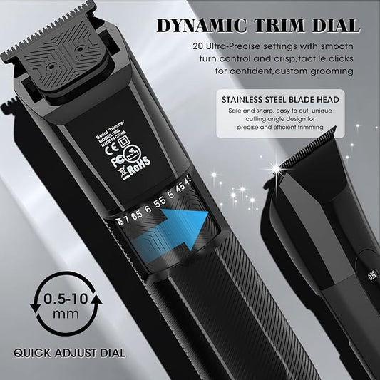 Beard Trimmer for Men Groin & Body Hair Trimmer, Nose & Ear Clipper Head Razors for Bald Men, 5 in 1 Waterproof Manscape Kit with Travel Case, LED Display, Grooming Kit Gift for Him