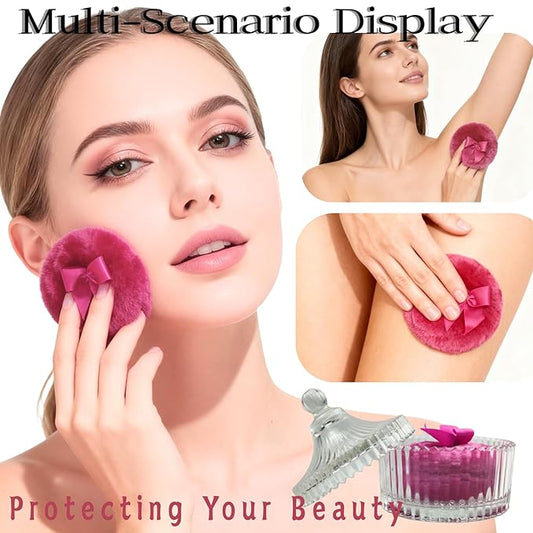 2 Pcs Large Body Powder Puff and Container Powder Container with Puff Powder Puff Crystal Container Soft Washable Reusable Velour Face Body Glitter Powder Puff Wet Dry Makeup (Amber Simple)