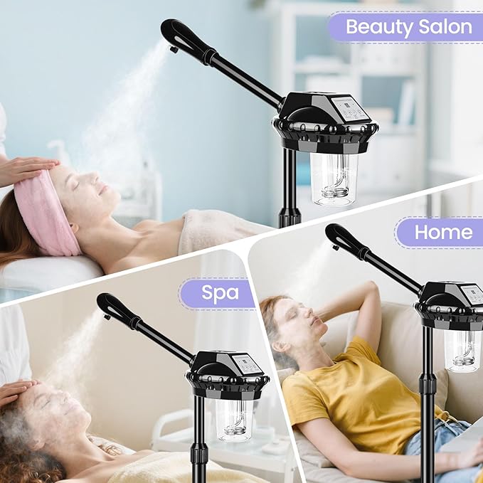 Facial Steamer, Poressional Facial Steamer on Wheels with Timer Function, Ozone Face Steamer for Spa, Salon and at Home Use