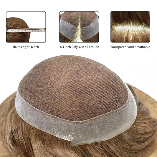 FACE MIRACLE Mens Toupee Lace Front Hairpieces Soft Human Hair Replacement System Natural Hairline Toupee for Men French Lace Poly V-Looped Mens hair Units 6"X8" #18 Medium Blonde