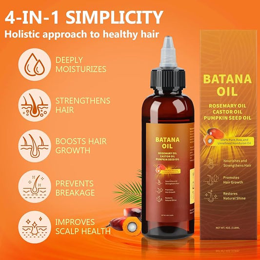 Natural Batana oil for hair growth,Batana Oil, Rosemary,Castor Oil,Pumpkin Seed Oil,4in1 Liquid Batana Hair Oil for All Hair Types (1PCS)