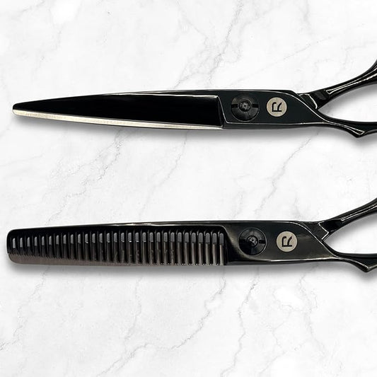 Hair Shears Set for Left-Handed Professionals, 440C Steel Blades, Black Titanium Coating, Includes Scissors, Shears, Razor, Carrying Case