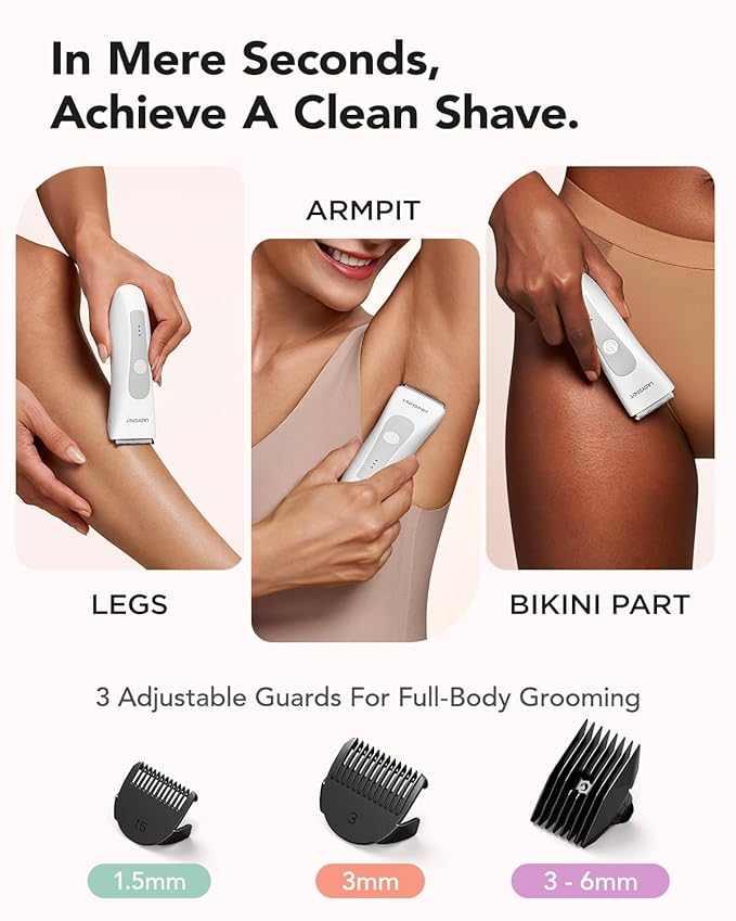 MANSPOT LADYSPOT™ Hair Finishing Trimmer Electric Shaver for Women, Women Shaving Sets, with 3 Guard and Replaceable Ceramic Blade Heads, LADYSPOT™ Pubic Hair Trimmer Kit Sets-(White)