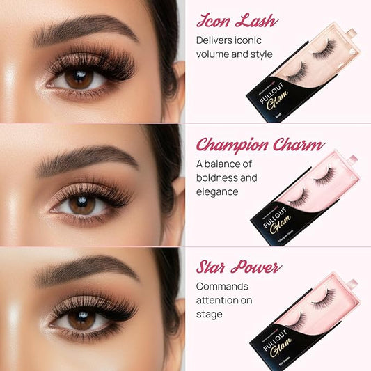 Full Out Glam Magnetic Eyelashes and Eyeliner Kit - Contains 3 Styles of Reusable Magnetic Lashes, LashMate Applicator, BackSpot Liner - Easy to Wear, No Glue Needed, Performance Gift Set