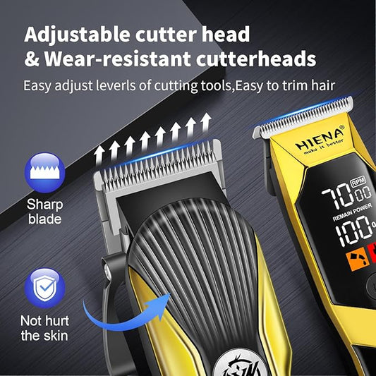HIENA PRO Hair Clipper Set for Men, Professional Cordless Clipper Kit & Trimmer Set, Ear and Nose Hair Clipper with LED Display, USB Rechargeable Hair Cutting Grooming Kit, Gifts for Men