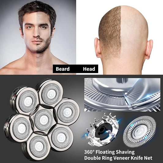 7 Blade Replacement Heads,Bald Shaver Replacement Heads Rotary Shaver for Bald Men Replacement Blade Beard Universal Fast Double Ring Hair Trimmer for 5 6 7 Head Electric Shaver
