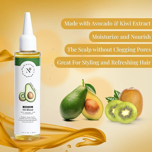 NaturAll Hydrating Hair Oil Blend with Cold pressed Avocado and Kiwi seed oils-Hair Growth Oil with Vitamin E & C- Hair Growth Serum for Hair Repair, Frizz, Breakage & Split Ends (3.38 FL OZ)