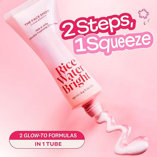 The Face Shop Rice Water Bright Milk & Jelly Double Cleanser, Double Cleansing in Half the Time, 2-in-1 Makeup Remover & Face Wash, Hydrating & Moisturizing, Korean Skin Care, Vegan, 6.4 fl. oz.