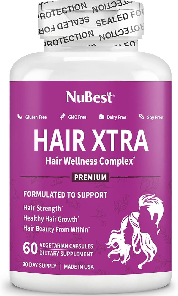 NuBest Hair Xtra - Hair Growth Vitamin for Faster Hair Growth | Natural Hair Thickening with Biotin, Zinc, MSM, B Vitamins, Choline - Hair Supplement, Hair Regrowth | 2 Months Supply