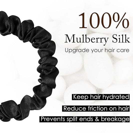 OLESILK Silk Hair Ties for Women: 100% Mulberry Skinny Silk Scrunchies, Soft Smooth No Damage No Crease for Thin Fine Curly Hair 5 Pack, Coffee