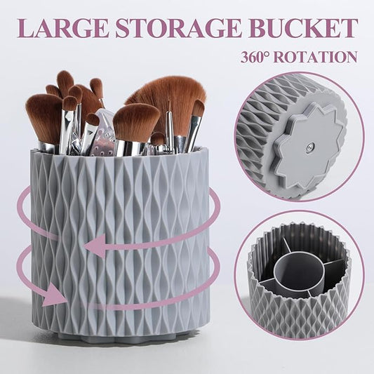 BS-MALL Makeup Brushes Premium Synthetic Foundation Powder Concealers Eye Shadows 18 Pcs Brush Set with 5 sponge & Holder Sponge Case (Grey)