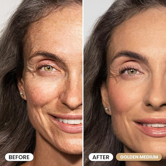 Prime Prometics PrimeSkin CC+ Cream for Mature Women – Liquid-to-Powder Foundation – Blurs Pores & Covers Age Spots – Crease-Free, Hydrating & Soft-Matte Finish for Sensitive Skin (Golden Medium)