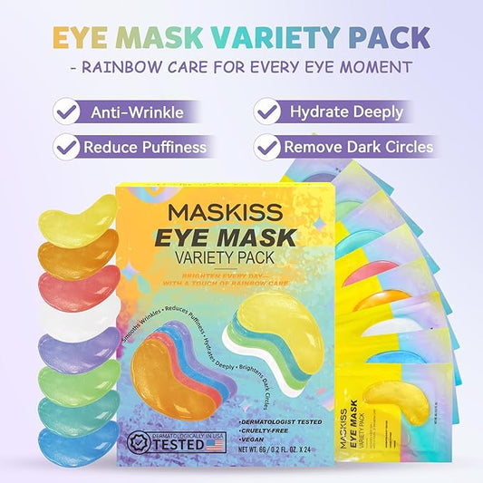 Under Eye Patches Variety Pack (48 Pairs), Eye Masks for Dark Circles Puffy Eyes Undereye Bags With 8 Colors (6 Pairs/Color), Vegan Eye Skin Care Set for Bachelorette Party Favors