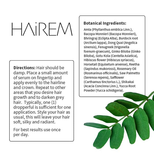 HAiREM™ Botanical Hair Serum, Promotes Hair Growth, Thicker & Fuller Hair, Darkens Grey Hair, For Men & Women - 2oz (2 Bottles)