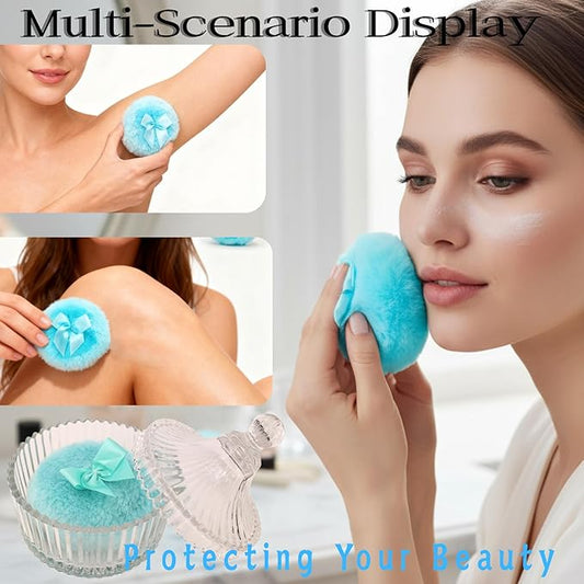 2 Pcs Large Body Powder Puff and Container Powder with Puff Powder Puff Crystal Container Soft Washable Reusable Velour Face Body Glitter Powder Puff Wet Dry Makeup (Clear Heart)