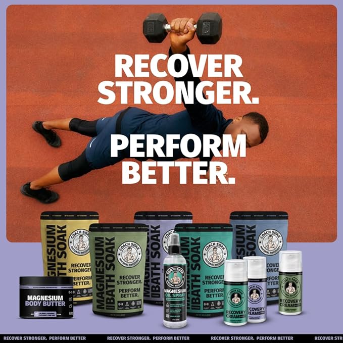 Coach Soak Nighttime Magnesium Body Butter, Thick Cream with High Magnesium Concentration, Soothes Muscles Overnight, Shea Butter, Almond Oil & Lavender, Large Size (8oz)