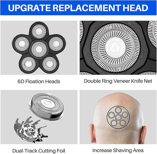 6 Blade Replacement Heads,Bald Shaver Replacement Heads Rotary Shaver for Bald Men Replacement Blade Beard Universal Fast Double Ring Hair Trimmer for 5 6 7 Head Electric Shaver