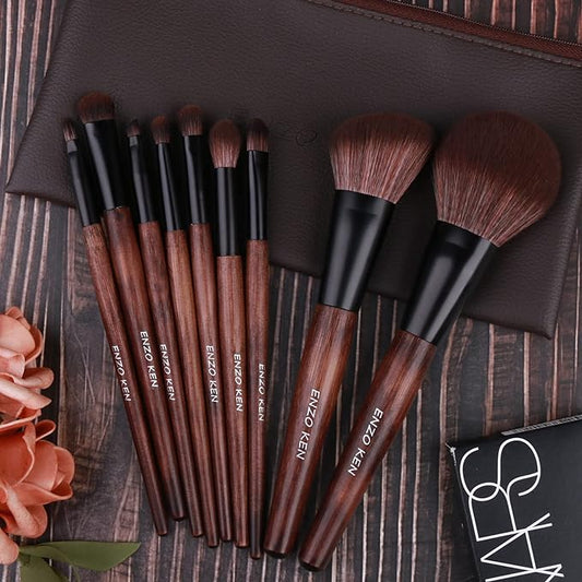 Bamboo Makeup Brushes Set Professional, Sable Makeup Brush Set with Case by Luxury ENZO KEN, Cosmetic Brushes Makeup Set, Make up Brushes Set Professional, Natural Hair Makeup Brush Set Professional.