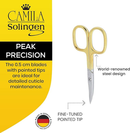 CS02 3 1/2" Professional Hypoallergenic Gold Plated Manicure & Pedicure Sharp Curved Nail Cutting Scissors. Made of Durable Stainless Steel in Solingen, Germany